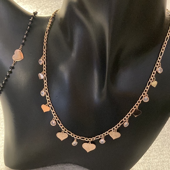NWOT - Stainless Steel Cute Heart Rose Gold Tassel Bohemia Choker Necklace Set - Picture 6 of 16